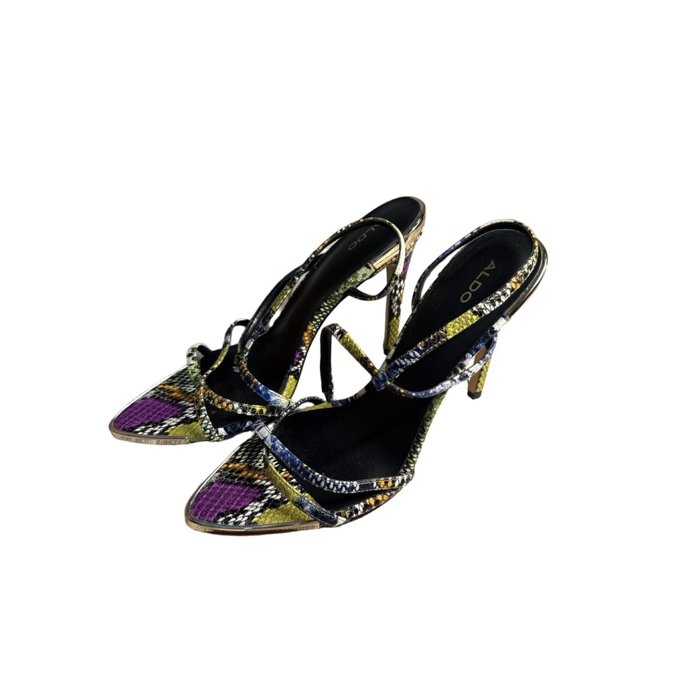 ALDO Strappy Heels Multi-Color Snakeskin Print Size 8.5 Open Toe Stilett